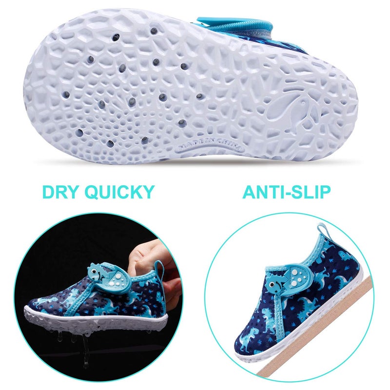 FEETCITY Water Shoes for Baby Boys Girls Barefoot Quick-Dry Aqua Sock Outdoor Athletic Sport Shoes Blue Dinosaur 12-18 Months Infant - Image 3